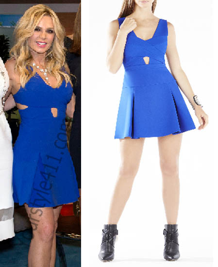 Real Housewives of Orange County, RHOC, Tamra Judge, #RHOC, #RealHousewivesOrangeCounty, Season 10, Reunion, blue dress, blue cutout dress, bebe, worn on tv, tv fashion, clothes from tv shows, Real Housewives of Orange County outfits, bravo, reality tv clothes