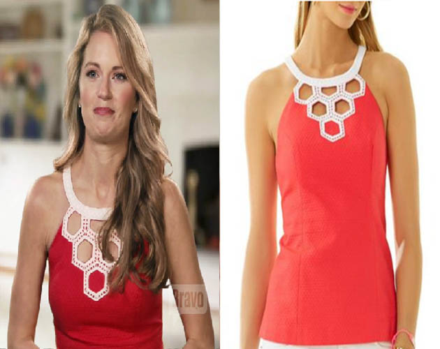 Southern Charm, Cameran Eubanks, Cameron, Camren, red top, red and white top, halter, worn on tv, #scharm, #southerncharm, lilly pulitzer, lily, tv fashion, clothes from tv shows, Southern Charm outfits, bravo, reality tv