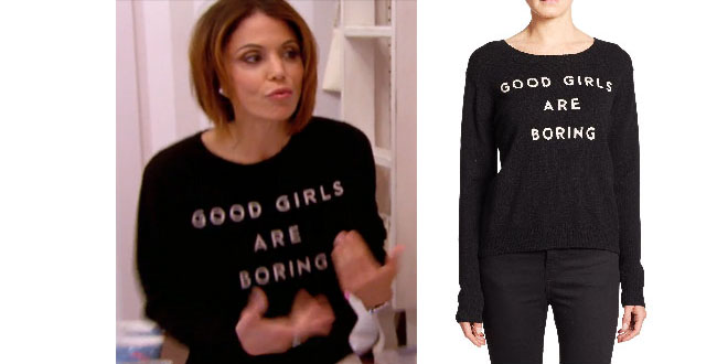 Real Housewives of New York, RHNY, Bethenny Frankel, Good Girls Are Boring, Black Sweater, #RHNY, #RealHousewivesNewYork, worn on tv, tv fashion, clothes from tv shows, Real Housewives of New York outfits, bravo, reality tv clothes