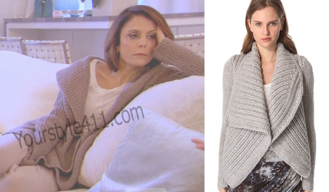 Real Housewives of New York, RHNY, Bethenny Frankel, Bethany, #RHNY, #RealHousewivesNewYork, worn on tv, tv fashion, clothes from tv shows, Real Housewives of New York outfits, Real Housewives of New York fashion, bravo, reality tv clothes, grey sweater, grey shawl, grey cardigan, helmut lang