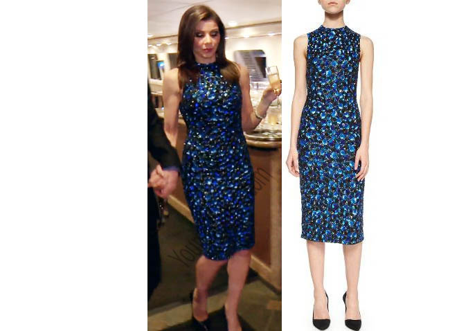 Real Housewives of Orange County, RHOC, Heather Dubrow, blue dress, boat party dress, Ivana Beaded Midi Dress, #RHOC, #RealHousewivesOrangeCounty, worn on tv, tv fashion, clothes from tv shows, Real Housewives of Orange County outfits, bravo, reality tv clothes