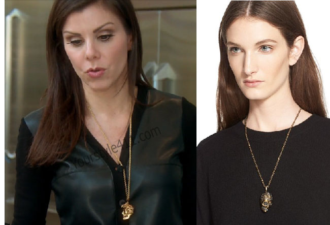 Real Housewives of Orange County, RHOC, Heather Dubrow, necklace, skull necklace, pendant skull necklace, mcqueen skull, #RHOC, #RealHousewivesOrangeCounty, worn on tv, tv fashion, clothes from tv shows, Real Housewives of Orange County outfits, bravo, reality tv clothes