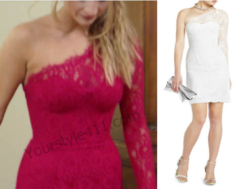 Southern Charm, Naomie Orlindo, Naomi, lace dress, red lace dress, pink lace dress, bcbg, #southerncharm, #scharm, worn on tv, tv fashion, clothes from tv shows, Southern Charm outfits, bravo, reality tv, season 3