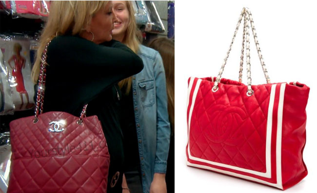 Real Housewives of Orange County, RHOC, Shannon Beador, Red Chanel bag, Red chanel tote, red chanel shopper, #RHOC, #RealHousewivesOrangeCounty, Season 11, worn on tv, tv fashion, clothes from tv shows, Real Housewives of Orange County outfits, bravo, reality tv clothes
