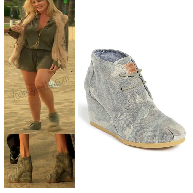 Real Housewives of Orange County, RHOC, Vicki Gunvalson, booties, camo booties, taupe booties, toms, #RHOC, #RealHousewivesOrangeCounty, worn on tv, tv fashion, clothes from tv shows, Real Housewives of Orange County outfits, bravo, reality tv clothes