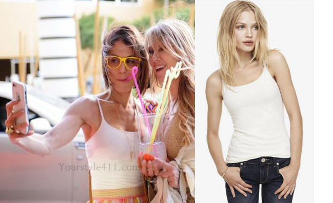 Real Housewives of New York, RHNY, RHONY, Bethenny Frankel, Bethenny Frankel outfit, Bethenny Frankel style, #RHONY, white tank, white tank top, Express best loved cami, white cami, #RHNY, #RealHousewivesNewYork, worn on tv, tv fashion, clothes from tv shows, Real Housewives of New York outfits, bravo, reality tv clothes
