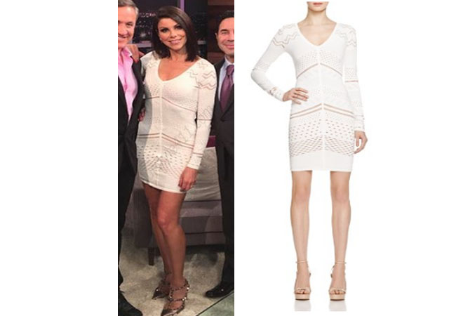 Real Housewives of Orange County, RHOC, Heather Dubrow, white dress, cream dress, botched, botched post-op, long sleeve white dress, heather dubrow outfit, bodycon white dress, #RHOC, #RealHousewivesOrangeCounty, worn on tv, tv fashion, clothes from tv shows, Real Housewives of Orange County outfits, bravo, reality tv clothes