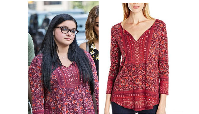 Modern Family, worn on tv, shop your tv, steal her style, the take, tv fashion, clothes from tv shows, Modern Family outfits, Modern Family fashion, Season 8, ABC shows, abc.go.com, Alex Dunphy, Ariel Winter, red tunic, red top, red paisley top, lucky brand floral top