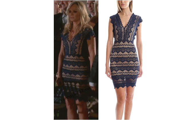 Real Housewives of Orange County, RHOC, Tamra Judge, Tamra Judge style, Tamra Judge fashion, #tamrajudge, lace dress, navy and nude lace dress, nightcap antoinette dress, #RHOC, Tamra Judge outfit, #RealHousewivesOrangeCounty, worn on tv, tv fashion, clothes from tv shows, Real Housewives of Orange County outfits, bravo, Season 11, reality tv clothes