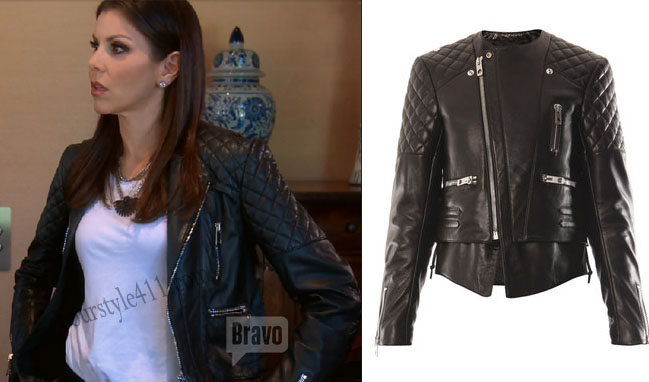 Real Housewives of Orange County, RHOC, Heather Dubrow, Heather Dubrow style, Heather Dubrow fashion, #heatherdubrow, leather jacket, quilted leather jacket, biker jacket, #RHOC, Heather Dubrow outfit, #RealHousewivesOrangeCounty, worn on tv, tv fashion, shop your tv, steal her style, the take, clothes from tv shows, Real Housewives of Orange County outfits, bravo, Season 11, reality tv clothes