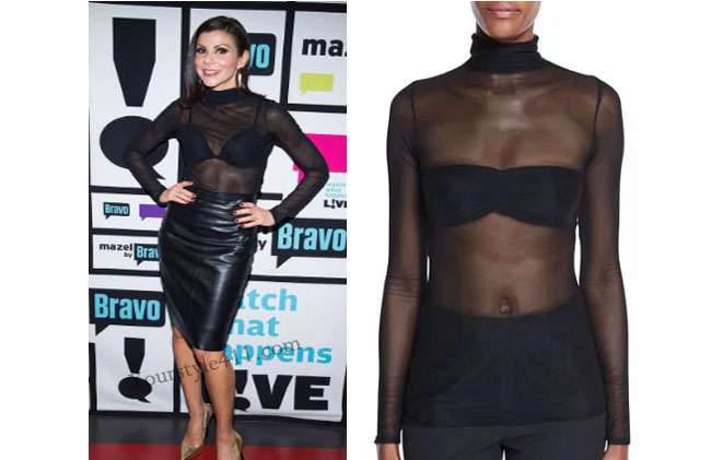 Real Housewives of Orange County, RHOC, Heather Dubrow, Heather Dubrow style, Heather Dubrow fashion, #heatherdubrow, Watch What Happens Live, black sheer top, cinq a sept, #WWHL, shop your tv, thetake, #RHOC, Heather Dubrow outfit, #RealHousewivesOrangeCounty, worn on tv, tv fashion, clothes from tv shows, Real Housewives of Orange County outfits, bravo, Season 11, reality tv clothes