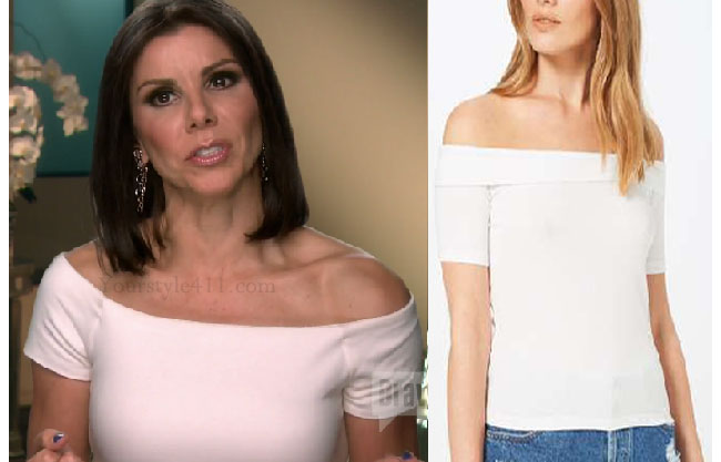 Real Housewives of Orange County, RHOC, Heather Dubrow, Heather Dubrow style, Heather Dubrow fashion, #heatherdubrow, white off the shoulder top, white top, interview top, bravotv.com, shop your tv, the take, Heather Dubrow wardrobe, #RHOC, Heather Dubrow outfit, #RealHousewivesOrangeCounty, worn on tv, tv fashion, clothes from tv shows, Real Housewives of Orange County outfits, bravo, Season 11, reality tv clothes
