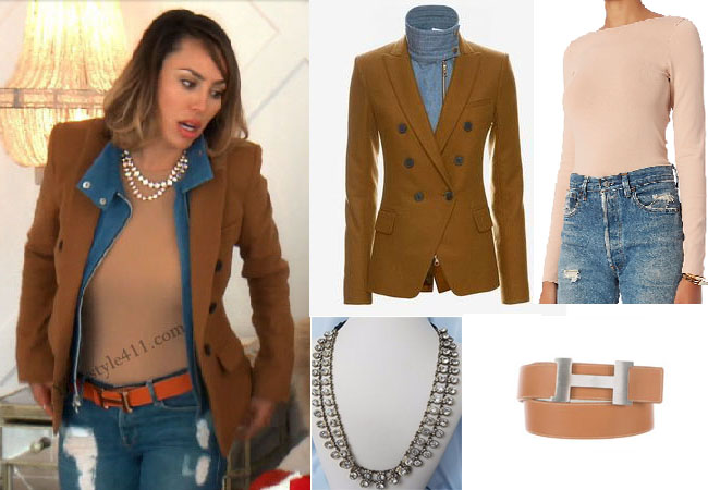 Real Housewives of Orange County, RHOC, Kelly Dodd, Kelly Dodd style, Kelly Dodd fashion, #kellydodd, purple top, maroon top, purple tie top, #RHOC, Kelly Dodd outfit, shop your tv, the take, bravotv.com, #RealHousewivesOrangeCounty, steal her style, intermixonline, jcrew crystal necklace, double strand crystal necklace, hermes belt, veronica beard blazer, worn on tv, tv fashion, clothes from tv shows, Real Housewives of Orange County outfits, bravo, Season 11, reality tv clothes