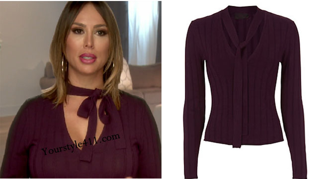 Real Housewives of Orange County, RHOC, Kelly Dodd, Kelly Dodd style, Kelly Dodd fashion, #kellydodd, purple top, maroon top, purple tie top, #RHOC, Kelly Dodd outfit, shop your tv, the take, bravotv.com, #RealHousewivesOrangeCounty, worn on tv, tv fashion, clothes from tv shows, Real Housewives of Orange County outfits, bravo, Season 11, reality tv clothes