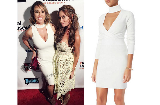 Real Housewives of Orange County, RHOC, Kelly Dodd, Kelly Dodd style, Kelly Dodd fashion, #kellydodd, premiere party, white dress, white v-neck dress, #RHOC, Kelly Dodd outfit, shop your tv, the take, bravotv.com, #RealHousewivesOrangeCounty, worn on tv, tv fashion, clothes from tv shows, Real Housewives of Orange County outfits, bravo, Season 11, reality tv clothes