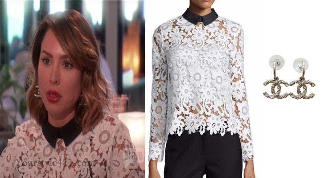 Real Housewives of Orange County, RHOC, Kelly Dodd, Kelly Dodd style, Kelly Dodd fashion, #kellydodd, steal her style, self portrait, white lace top, chanel earrings, chanel drop earrings, #RHOC, Kelly Dodd outfit, shop your tv, the take, bravotv.com, #RealHousewivesOrangeCounty, worn on tv, tv fashion, clothes from tv shows, Real Housewives of Orange County outfits, bravo, Season 11, reality tv clothes