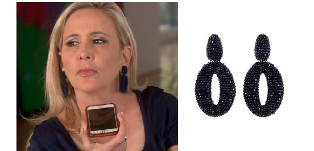 Real Housewives of Orange County, RHOC, Shannon Beador, Shannon Beador style, Shannon Beador fashion, #shannonbeador, steal her style, the take, shop your tv, beaded hoop earrings, navy earrings, blue earrings, beaded front hoop earrings, oscar de la renta, #RHOC, Shannon Beador outfit, #RealHousewivesOrangeCounty, worn on tv, tv fashion, clothes from tv shows, Real Housewives of Orange County outfits, bravo, Season 11, reality tv clothes