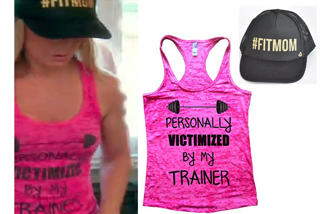 Real Housewives of Orange County, RHOC, Tamara Judge style, Tamara Judge, Tamara Judge fashion, #fitmom hat, black hat, pink tank top, workout tank, bravotv.com, #RHOC, Tamara Judge outfit, Tamra Judge wardrobe, #RealHousewivesOrangeCounty, shop your tv, the take, worn on tv, tv fashion, clothes from tv shows, Real Housewives of Orange County outfits, bravo, Season 11, reality tv clothes