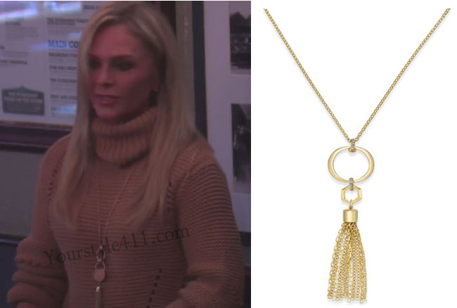 Real Housewives of Orange County, RHOC, Tamara Judge style, Tamara Judge, Tamara Judge fashion, Tamra Judge wardrobe, gold pendant necklace, gold tassel necklace, gold tassel pendant necklace, bravotv.com, #RHOC, Tamara Judge outfit, #RealHousewivesOrangeCounty, shop your tv, the take, worn on tv, tv fashion, clothes from tv shows, Real Housewives of Orange County outfits, bravo, Season 11, reality tv clothes, Ireland