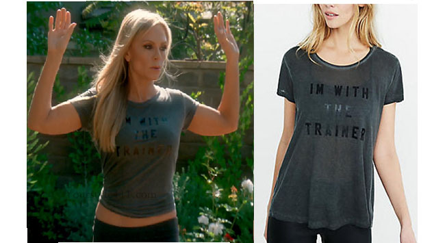 Real Housewives of Orange County, RHOC, Tamara Judge style, Tamara Judge, Tamara Judge fashion, t-shirt, I'm with the trainer tee, workout tee, grey tee, style her style, bravotv.com, #RHOC, Tamara Judge outfit, Watch What Happens Live, #WWHL, #RealHousewivesOrangeCounty, shop your tv, the take, worn on tv, tv fashion, clothes from tv shows, Real Housewives of Orange County outfits, bravo, Season 11, reality tv clothes
