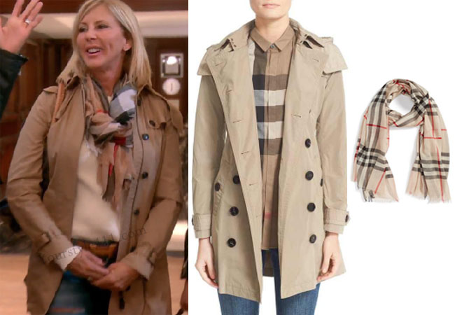 Real Housewives of Orange County, RHOC, Vickie Gunvalson, Vicki Gunvalson fashion, Vicki Gunvalson wardrobe, Vicki Gunvalson style, burberry trench, burberry scarf, #RHOC, #RealHousewivesOrangeCounty, Season 11, shop your tv, the take, bravotv.com, worn on tv, tv fashion, clothes from tv shows, Real Housewives of Orange County outfits, bravo, reality tv clothes
