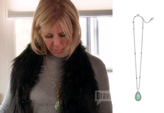Real Housewives of Orange County, RHOC, Vickie Gunvalson, Vicki Gunvalson fashion, Vicki Gunvalson wardrobe, Vicki Gunvalson style, green pendant necklace, kendra scott, pendant necklace, #RHOC, #RealHousewivesOrangeCounty, Season 11, shop your tv, the take, bravotv.com, worn on tv, tv fashion, clothes from tv shows, Real Housewives of Orange County outfits, bravo, reality tv clothes