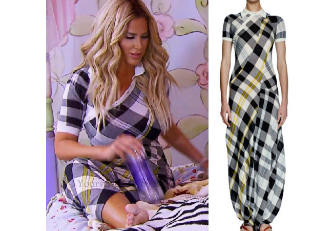 Kim Zolciak Biermann, Don't Be Tardy, Don't Be Tardy fashion, Don't Be Tardy style, Kim Zolciak wardrobe, Brielle Biermann clothes, #dontbetardy, #goals, plaid dress, checked dress, black white yellow dress, steal her style, bravotv.com, shop your tv, the take, Brielle Biermann outfits, worn on tv, tv fashion, clothes from tv shows, Don’t Be Tardy outfits, bravo, reality tv clothes