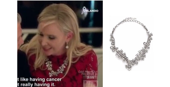 Real Housewives of Orange County, RHOC, Shannon Beador, Shannon Beador style, Shannon Beador fashion, #shannonbeador, steal her style, the take, shop your tv, silver crystal necklace, oscar del la renta necklace, leaf necklace, #RHOC, Shannon Beador outfit, Watch What Happens Live, #WWHL, #RealHousewivesOrangeCounty, worn on tv, tv fashion, clothes from tv shows, Real Housewives of Orange County outfits, bravo, Season 11, reality tv clothes