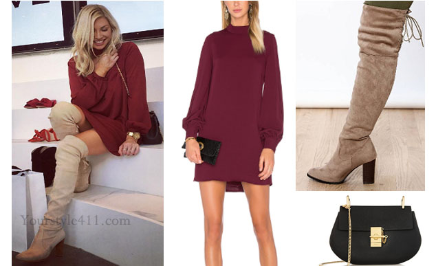 Vanderpump Rules, Stassi Schroeder style, Stassi Schroeder, Stassi Schroeder fashion, burgundy dress, #pumprules, @stassischroeder, bravotv.com, #Vanderpumprules, Stassi Schroeder outfit, steal her style, shop your tv, the take, worn on tv, tv fashion, clothes from tv shows, Vanderpump Rules outfits, bravo, Season 5, reality tv clothes
