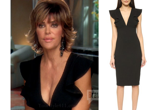 Real Housewives of Beverly Hills, RHBH, RHOBH, Lisa Rina fashion, Lisa Rinna, Lisa Rinna fashion, Lisa Rinna style, Lisa Rinna wardrobe, #RHOBH, #RealHousewivesBeverlyHills, steal her style, the take, shop your tv, worn on tv, tv fashion, clothes from tv shows, Real Housewives of Beverly Hills outfits, bravo, reality tv clothes, Season 7, black dress, Interview black dress, black ruffle sleeve dress
