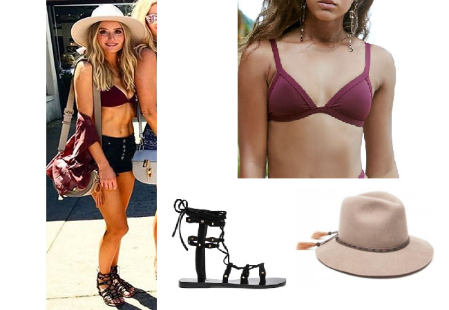 Lauren Bushnell, The Bachelor, celebrity style, star style, Lauren Bushnell outfits, Lauren Bushness fashion, Lauren Bushnell Style, shop your tv, @laurenbushnell, worn on tv, tv fashion, clothes from tv shows, tv outfits, lioness peggy burgundy bikini, black Sage sandals, ale by alessandra hat
