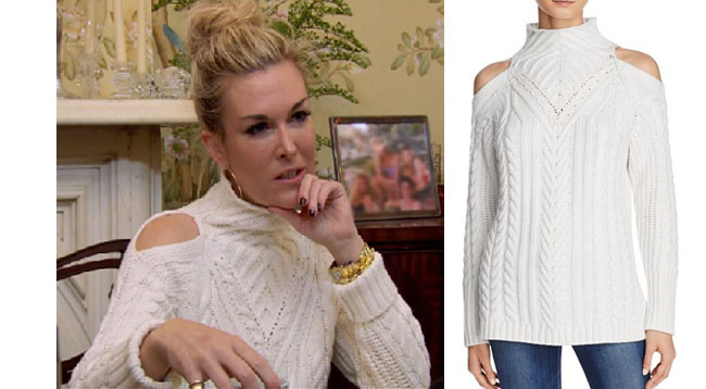 Real Housewives of New York, RHONY, Tinsey Mortimer outfit, bravotv.com, #RHONY, #RHNY, #bravo, Real Housewives of New York style, Real Housewives of New York fashion, Tinsley Mortimer style, Tinsley Mortimer fashion, socialite fashion, socialite style, shop your tv, the take, Tinsley Mortimer style, #RealHousewivesNewYork, worn on tv, tv fashion, clothes from tv shows, Real Housewives of New York outfits, bravo, shop your tv, reality tv clothes, Episode 2, 525 america cable cold shoulder sweater, cream cold shoulder sweater