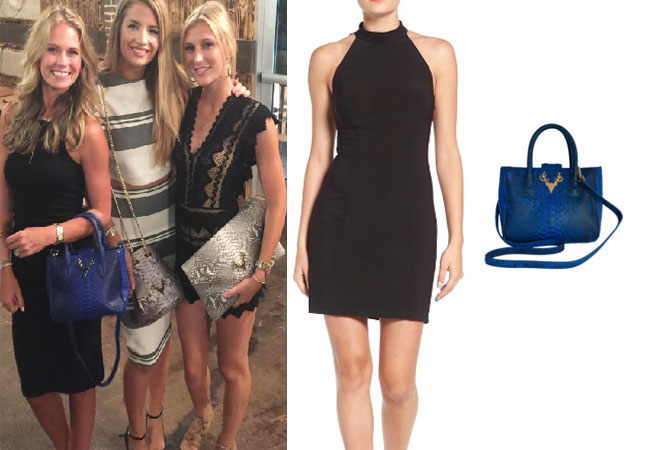 Southern Charm, Southern Charm style, Cameran Eubanks, Cameran Eubanks,  Cameran Eubanks fashion, Cameran Eubanks wardrobe, Cameran Eubanks Style,  @camwimberly1, #cameraneubanks, #SC, #southerncharm, Cameran Eubanks  outfit, shop your tv, the take,  worn on tv, tv fashion, clothes from tv shows, Southern Charm outfits, bravo, Season 4, star style, steal her style, black halter dress, Jump Apparel Brenna dress, blue Shop Taxidermy Bag