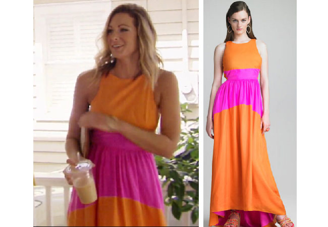 Southern Charm, Kathryn Dennis, Chelsea Meissner, #SC, #bravo, #southerncharm, #scharm, worn on tv, tv fashion, clothes from tv shows, Southern Charm outfits, Southern Charm fashion, Southern Charm style, star style, shop your tv, bravo, reality tv, season 4, episode 4, polo party, Tibi orange and pink colorblock dress, Tibi featherweight colorblock dress