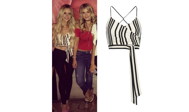 Amanda Stanton, The Bachelor, celebrity style, star style, Amanda Stanton outfits, Amanda Stanton fashion, Amanda Stanton style, shop your tv, @amanda_stantonn, worn on tv, tv fashion, clothes from tv shows, tv outfits, black and white striped crop top, black and white striped tie top, alice + olivia rayna striped silk wrap-effect top