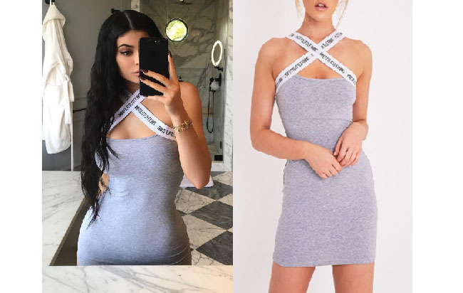 Kylie Jenner, Keeping Up With The Kardashians, @kyliejenner, celebrity outfits, celebrity style, star style, celebrity street style, grey bodycon dress, pretty little things grey bodycon dress