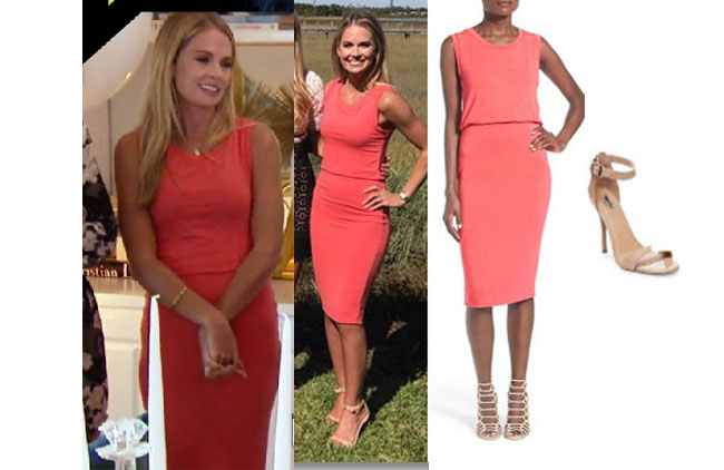 Southern Charm, Southern Charm style, Cameran Eubanks, Cameran Eubanks, Cameran Eubanks fashion, Cameran Eubanks wardrobe, Cameran Eubanks Style, @camwimberly1, #cameraneubanks, #SC, #southerncharm, Cameran Eubanks outfit, shop your tv, the take, worn on tv, tv fashion, clothes from tv shows, Southern Charm outfits, bravo, Season 4, star style, steal her style, leith coral dress, orange dress, coral sleeveless dress, nude sandals, mossimo beige sandals