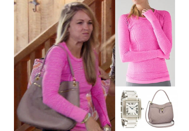 Southern Charm, Southern Charm style, Cameran Eubanks, Cameran Eubanks, Cameran Eubanks fashion, Cameran Eubanks wardrobe, Cameran Eubanks Style, @camwimberly1, #cameraneubanks, #SC, #southerncharm, Cameran Eubanks outfit, shop your tv, the take, worn on tv, tv fashion, clothes from tv shows, Southern Charm outfits, bravo, Season 4, star style, steal her style, Episode 7, hunting top, pink long sleeve top, lululemon swiftly crew neck, cartier tank watch, grey louis vuitton sportini