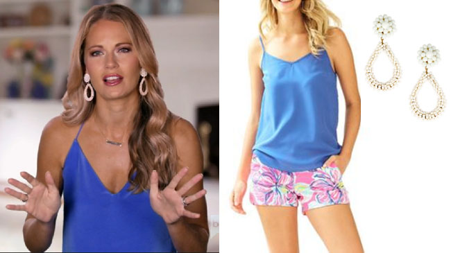 Southern Charm, Southern Charm style, Cameran Eubanks, Cameran Eubanks, Cameran Eubanks fashion, Cameran Eubanks wardrobe, Cameran Eubanks Style, @camwimberly1, #cameraneubanks, #SC, #southerncharm, Cameran Eubanks outfit, shop your tv, the take, worn on tv, tv fashion, clothes from tv shows, Southern Charm outfits, bravo, Season 4, star style, Interviews, blue tank, Lilly Pulitzer blue tank, white hoop earrings, Cameran earrings, Lisi Lerch earrings, Lisi Lerch Cameran White Kate Earrings