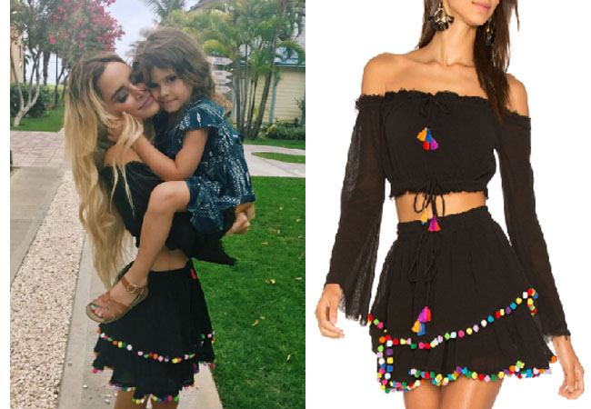 Amanda Stanton, The Bachelor, celebrity style, star style, Amanda Stanton outfits, Amanda Stanton fashion, Amanda Stanton style, shop your tv, @amanda_stantonn, worn on tv, tv fashion, clothes from tv shows, tv outfits, majorelle crop top, calypso skirt, pom pom skirt