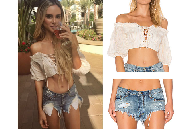Amanda Stanton, The Bachelor,  celebrity style, star style, Amanda Stanton outfits, Amanda Stanton fashion, Amanda Stanton style, shop your tv, @amanda_stantonn, worn on tv, tv fashion, clothes from tv shows, tv outfits,majorelle lace-up top, cream lace-up top, one teaspoon jean shorts, one teaspoon the rollers jean shorts