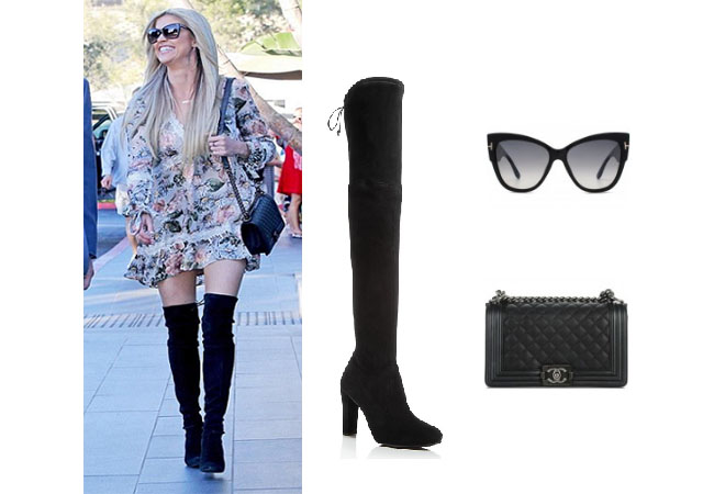 Christina El Moussa, Flip or Flop, Celebrity Outfits, Celebrity Style, Reality TV, Reality TV outfits, shop your tv, steal her style, the take, worn on tv, tv fashion, reality wardrobe, black over the knee boots, chanel boy bag, tom ford anoushka sunglasses