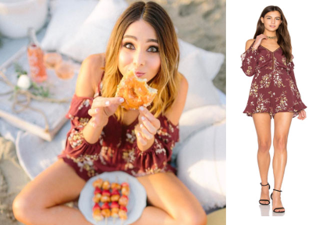 Sarah Vendal, The Bachelor,  celebrity style, star style, Sarah Vendal outfits, Sarah Vendal fashion, Sarah Vendal style, shop your tv, @sarahvendal, worn on tv, tv fashion, clothes from tv shows, tv outfits, burgundy floral romper, ASTR romper, astr amina romper