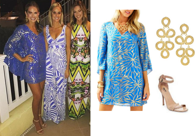 Southern Charm, Southern Charm style, Cameran Eubanks, Cameran Eubanks, Cameran Eubanks fashion, Cameran Eubanks wardrobe, Cameran Eubanks Style, @camwimberly1, #cameraneubanks, #SC, #southerncharm, Cameran Eubanks outfit, shop your tv, the take, worn on tv, tv fashion, clothes from tv shows, Southern Charm outfits, bravo, Season 4, star style, steal her style, blue caftan dress, lilly pulitzer miri silk caftan, lisi lerch ginger gold earrings, mossimo target nude sandals, finale blue dress, Cameran's finale blue dress