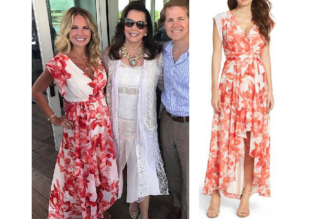 Southern Charm, Southern Charm style, Cameran Eubanks, Cameran Eubanks,  Cameran Eubanks fashion, Cameran Eubanks wardrobe, Cameran Eubanks Style,  @camwimberly1, #cameraneubanks, #SC, #southerncharm, Cameran Eubanks  outfit, shop your tv, the take,  worn on tv, tv fashion, clothes from tv shows, Southern Charm outfits, bravo, Season 4, star style, steal her style, Eliza J Surplice Obj High/Low Dress, Cameran's floral dress on instagram, Cameran's coral flower dress, coral floral dress