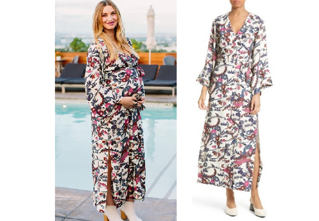 Whitney Port, Whitney Eve Port, @whitneyeverport, celebrity style, reality tv, starstyle, Whitney Port fashion, worn on tv, shop your tv, pregnancy outfit, baby shower outfit, pregnancy clothes, maternity clothes, Elizabeth and James Howe kimono wrap dress, floral wrap dress