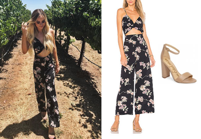 Amanda Stanton, The Bachelor, celebrity style, star style, Amanda Stanton outfits, Amanda Stanton fashion, Amanda Stanton style, shop your tv, @amanda_stantonn, worn on tv, tv fashion, clothes from tv shows, tv outfits, Flynn Skye emily jumper, Amanda's jumper in Sonoma, Amanda's jumper in vineyard, Amanda Stanton's black and pink floral jumper, sam edelman nude sandals