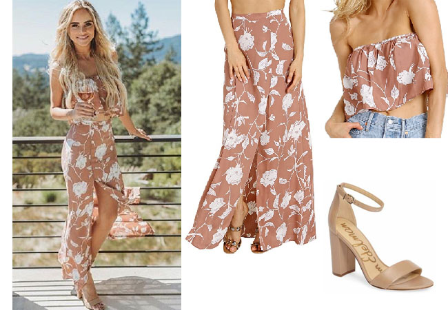 Amanda Stanton, The Bachelor, celebrity style, star style, Amanda Stanton outfits, Amanda Stanton fashion, Amanda Stanton style, shop your tv, @amanda_stantonn, worn on tv, tv fashion, clothes from tv shows, tv outfits, roe + may dusty skirt and top, sam edelman yaro ankle sandals, nordstrom nude sandals