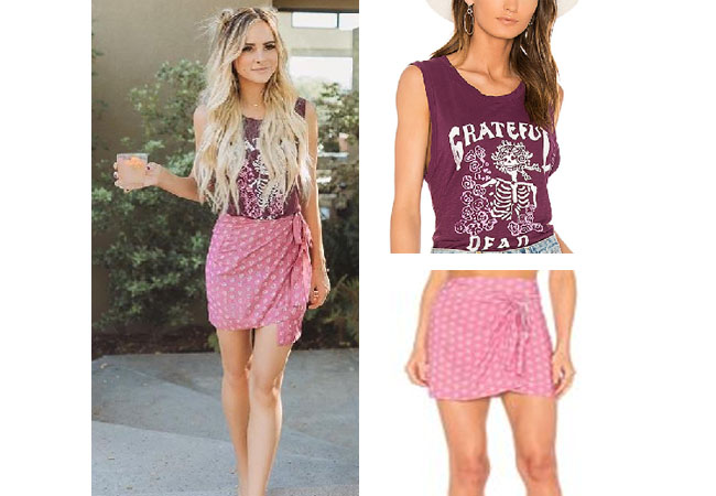 Amanda Stanton, The Bachelor, celebrity style, star style, Amanda Stanton outfits, Amanda Stanton fashion, Amanda Stanton style, shop your tv, @amanda_stantonn, worn on tv, tv fashion, clothes from tv shows, tv outfits, junkfood grateful dead tee, novella royale knox skirt, pink wrap skirt, amanda's outfits