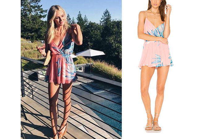 Lauren Bushnell, The Bachelor, celebrity style, star style, Lauren Bushnell outfits, Lauren Bushnell fashion, Lauren Bushnell Style, shop your tv, @laurenbushnell, worn on tv, tv fashion, clothes from tv shows, tv outfits, Show Me Your Mumu Olympia Romper, Lauren's romper, lauren`s peach romper